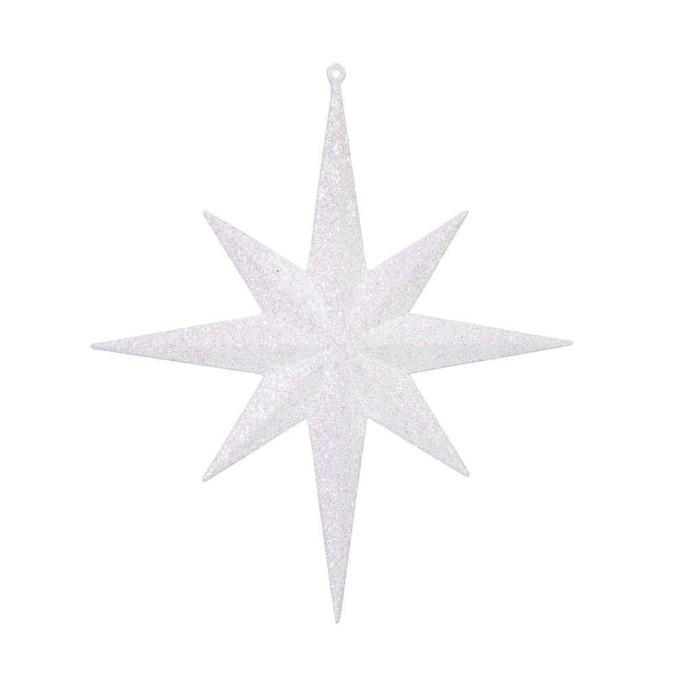 12 Inch White Iridescent Glitter Bethlehem Star Christmas Ornament