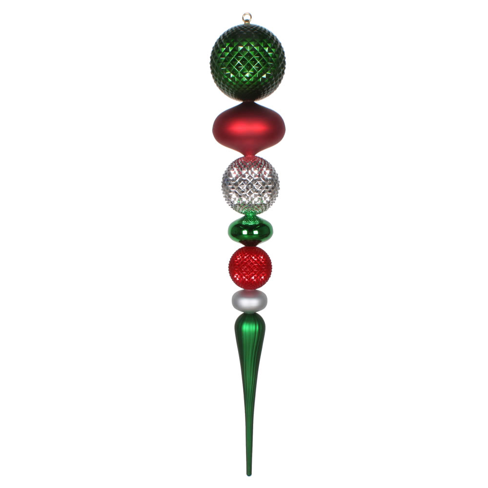3.5 Foot Red, Silver and Green Durian Candy Matte Finial Christmas Ornament