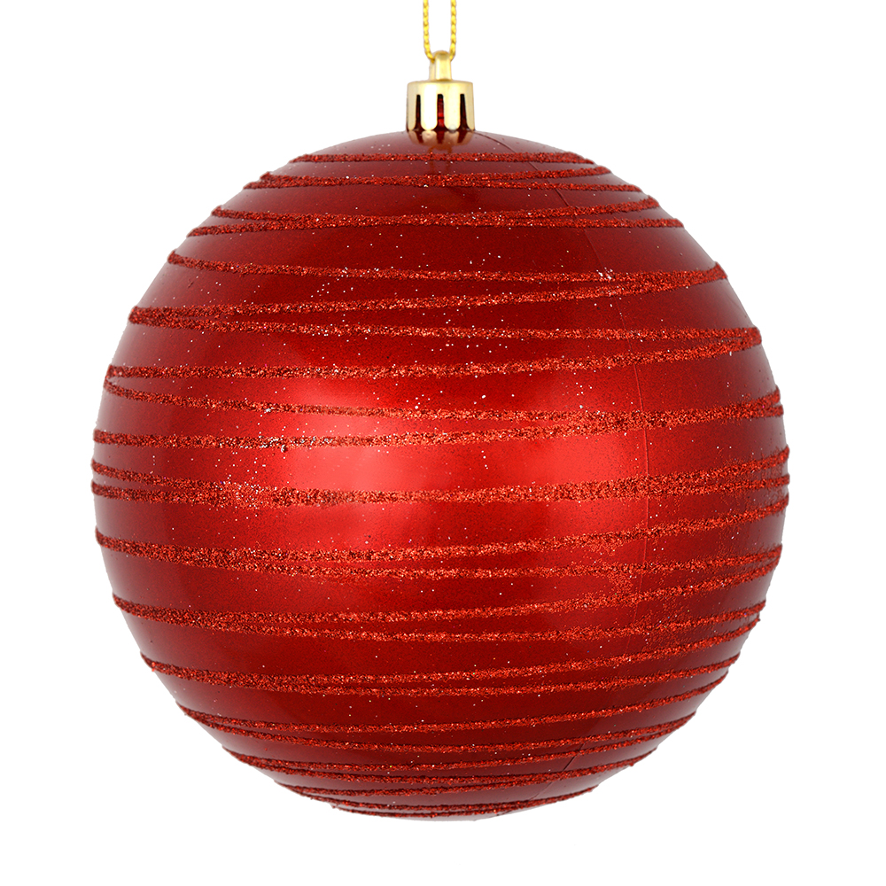 4 Inch Copper Gold Candy Glitter Lines Round Christmas Ball Shatterproof Ornament