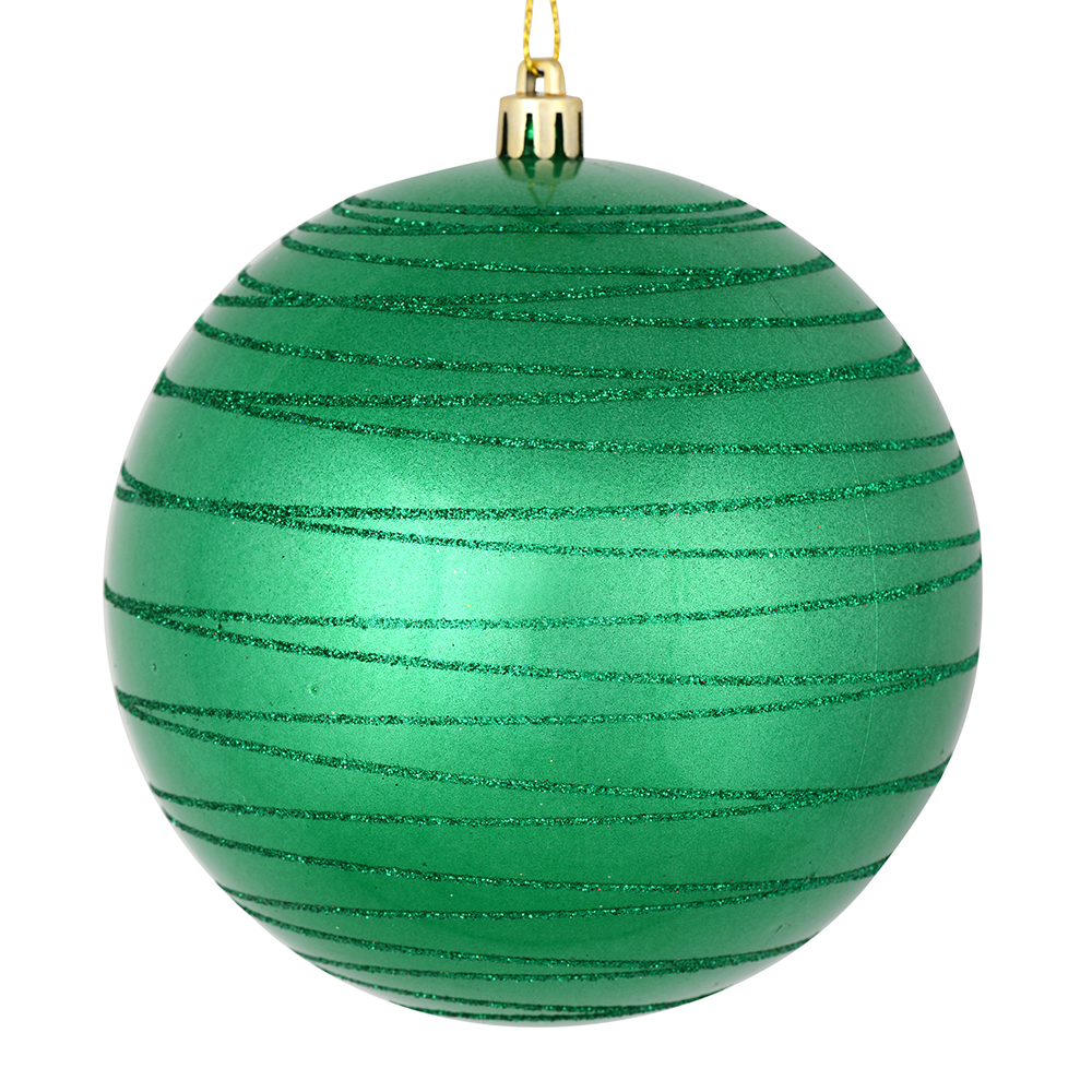 4 Inch Seafoam Green Candy Glitter Lines Round Christmas Ball Shatterproof Ornament