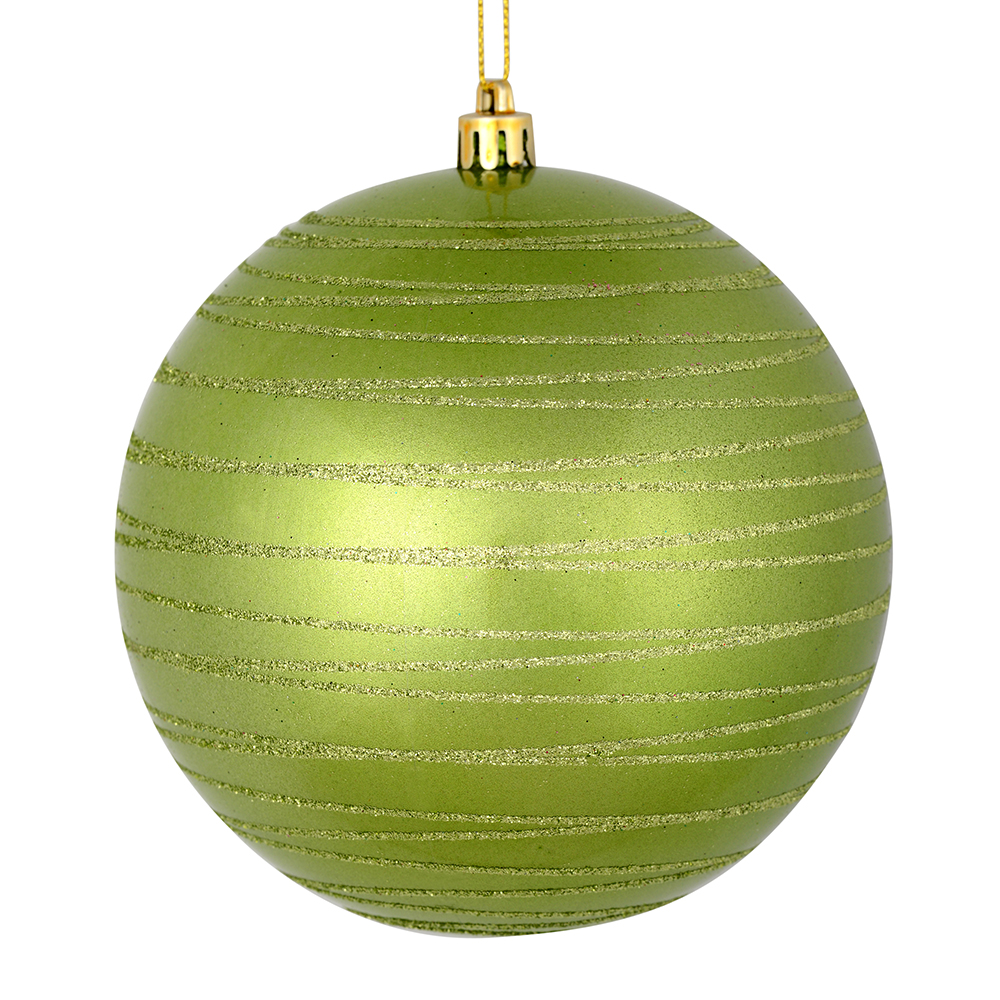 4 Inch Celadon Candy Glitter Lines Round Christmas Ball Shatterproof Ornament