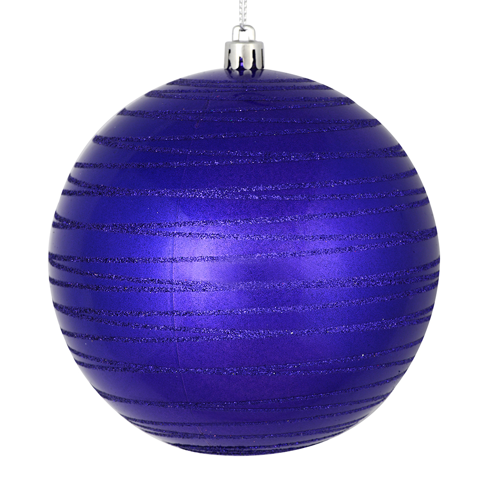 4 Inch Purple Candy Glitter Lines Round Christmas Ball Shatterproof Ornament