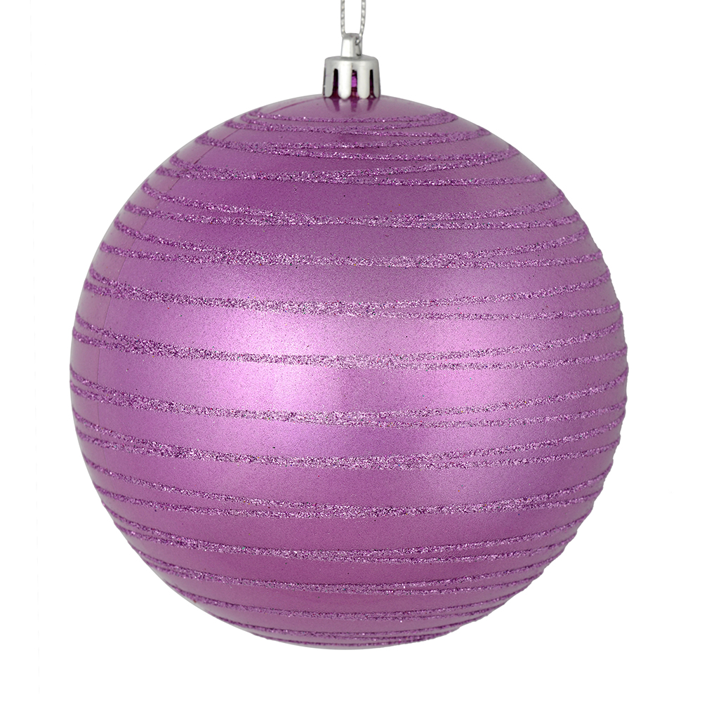 4 Inch Orchid Candy Glitter Lines Round Christmas Ball Shatterproof Ornament