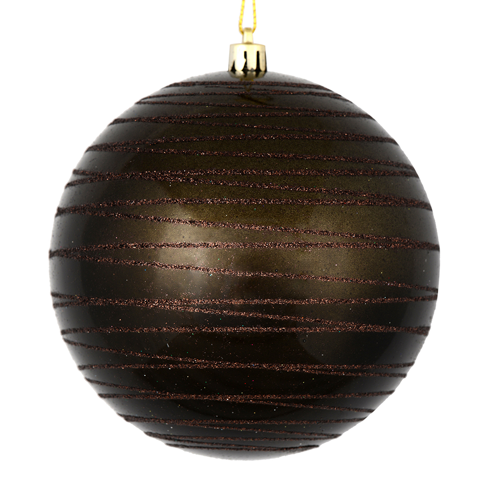 4 Inch Gunmetal Candy Glitter Lines Round Christmas Ball Shatterproof Ornament