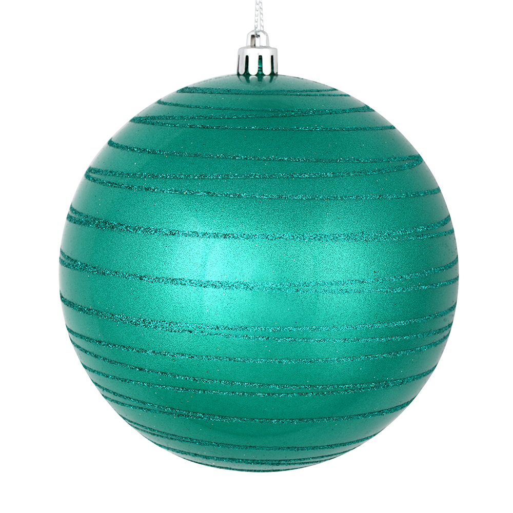 4.75 Inch Teal Candy Glitter Lines Round Christmas Ball Shatterproof Ornament