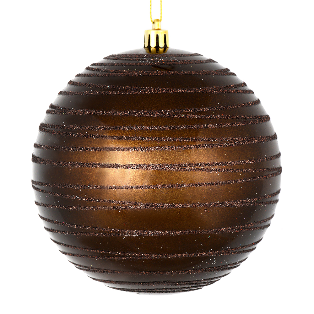4.75 Inch Chocolate Candy Glitter Lines Round Christmas Ball Shatterproof Ornament