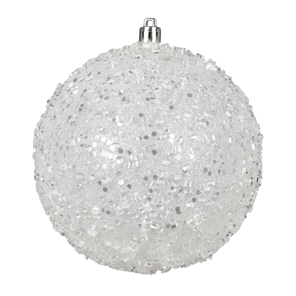 10 Inch White Glitter Hail Christmas Ball Ornament