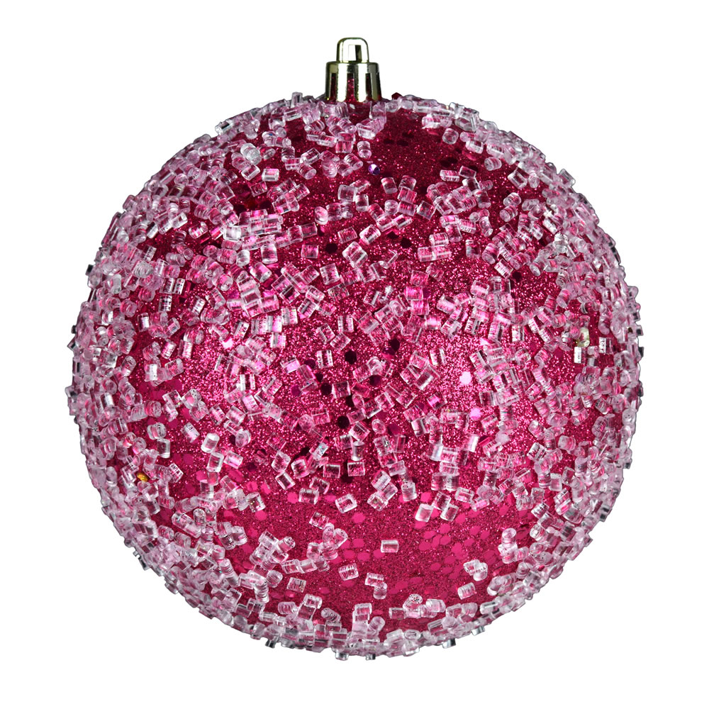 10 Inch Fuchsia Glitter Hail Christmas Ball Ornament