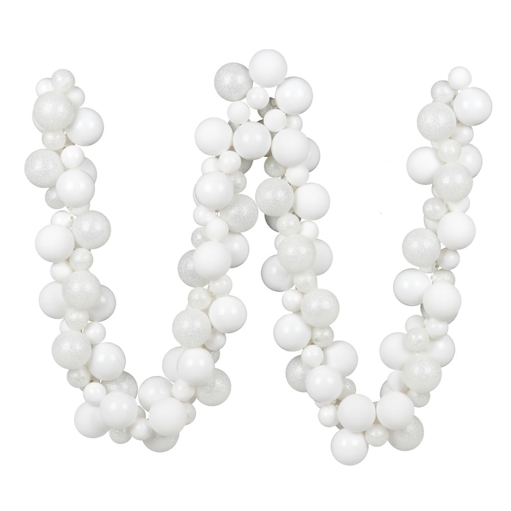 6 Foot White Ball Ornament Garland Shatterproof Assorted Finishes