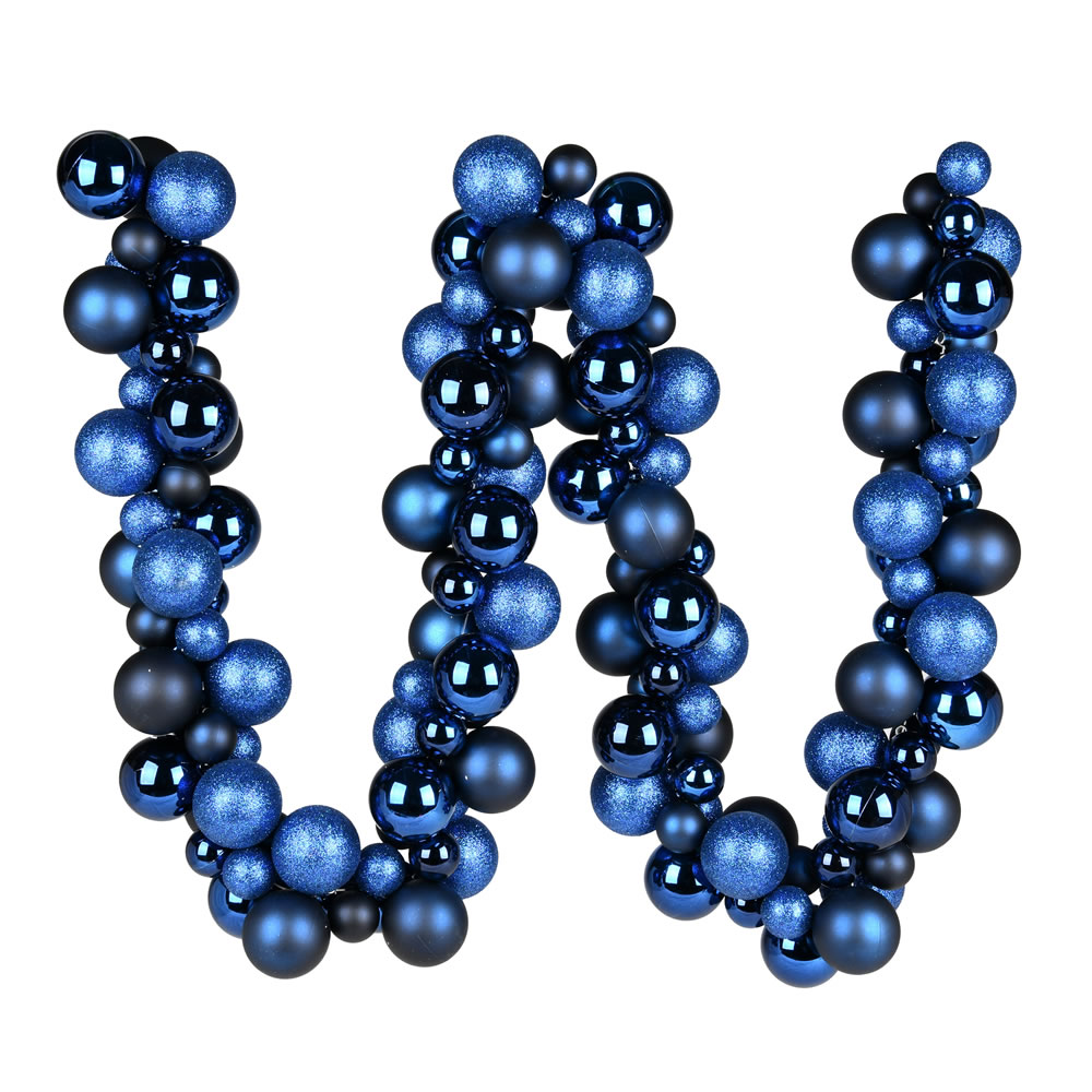 6 Foot Midnight Blue Ball Ornament Garland Shatterproof Assorted Finishes