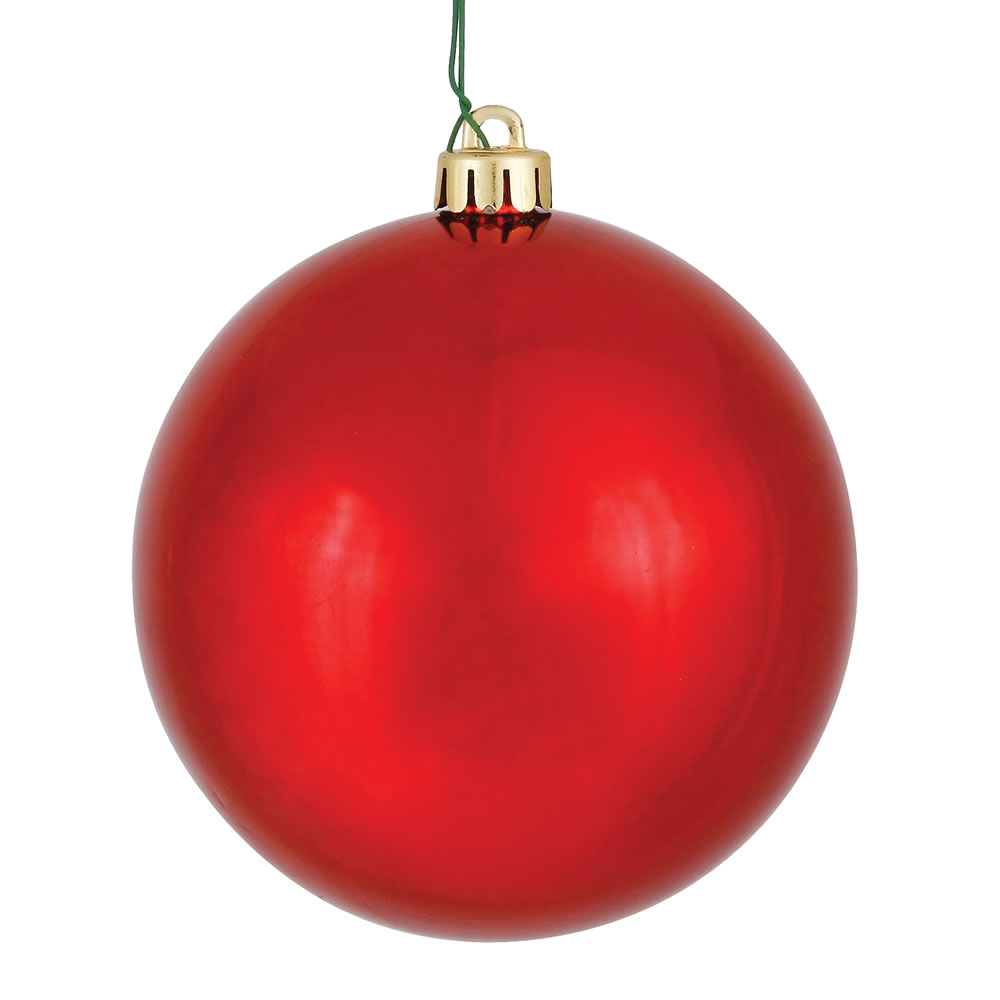 10 Inch Red Shiny Christmas Ball Ornament - UV Drilled Cap