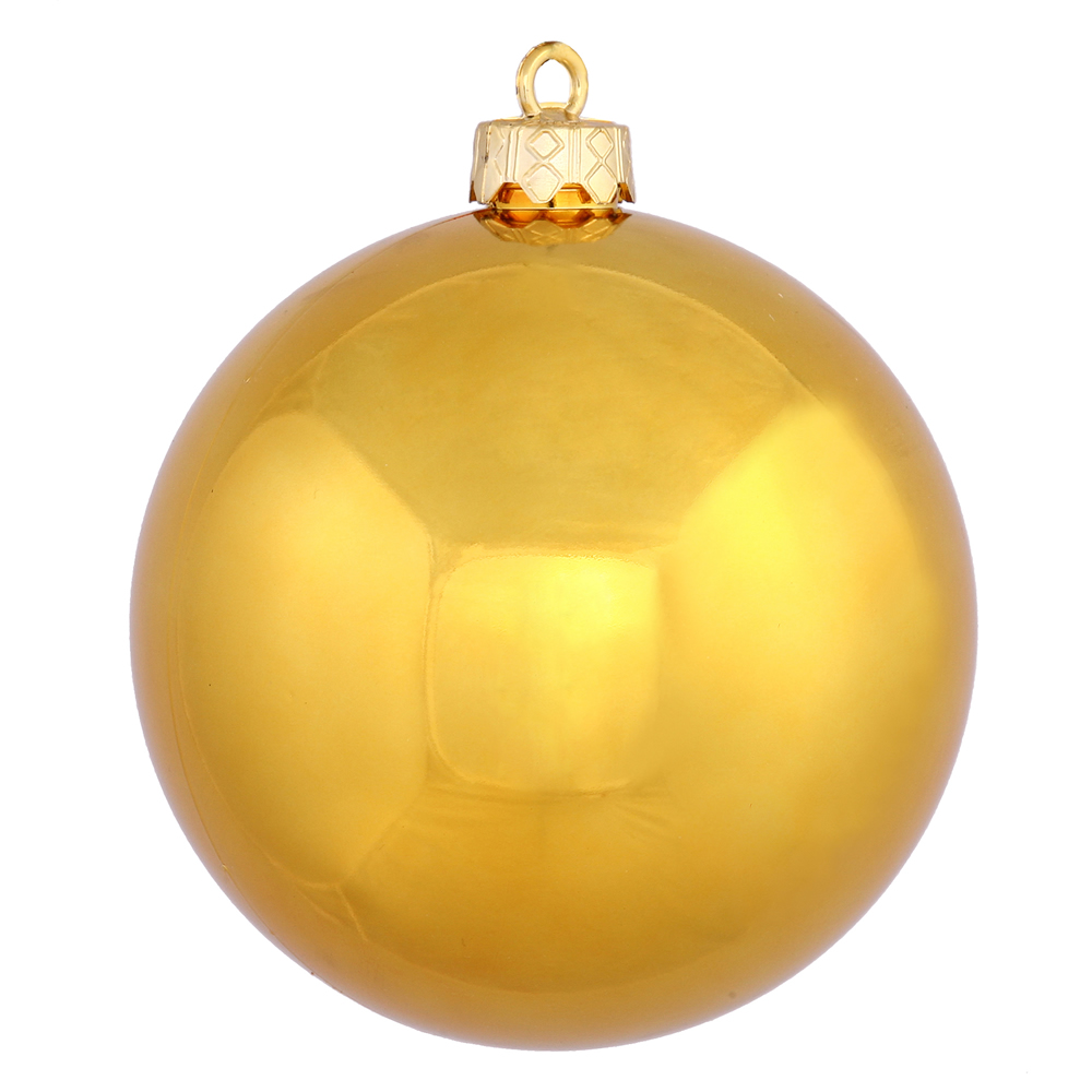 10 Inch Antique Gold Shiny Artificial Christmas Ball Ornament - UV Drilled Cap