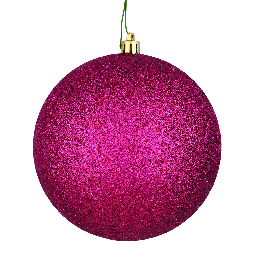 12 Inch Berry Red Glitter Christmas Ball Ornament with Drilled Cap