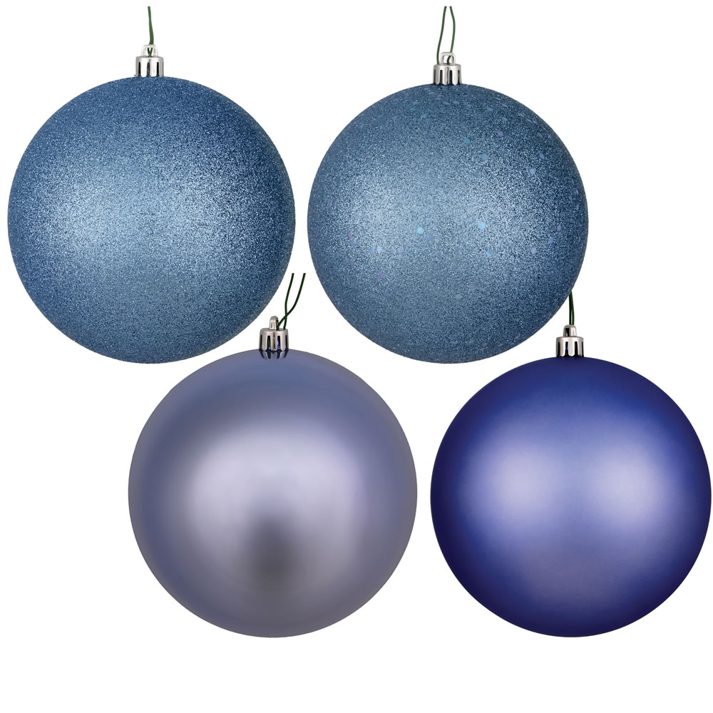 12 Inch Periwinkle Round Christmas Ball Ornament Shatterproof Set of 4 Assorted Finishes