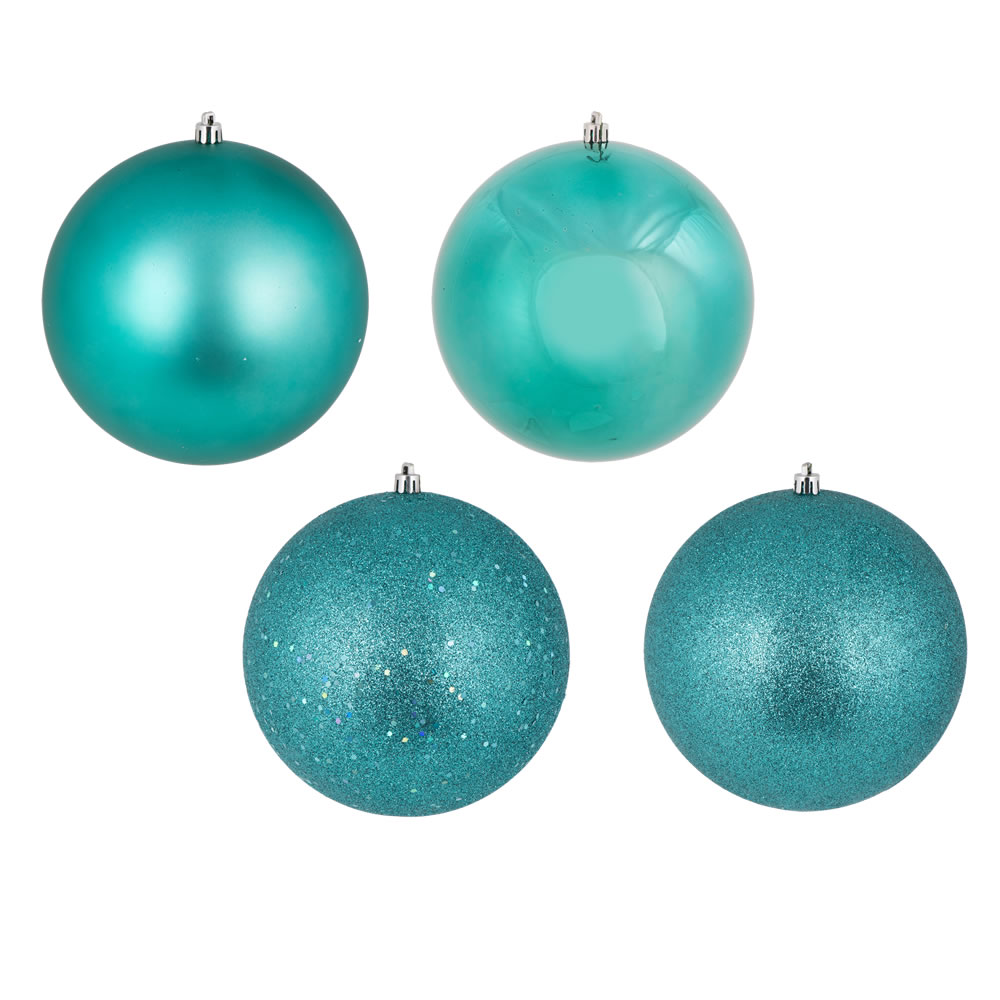 12 Inch Teal Round Christmas Ball Ornament Shatterproof Set of 4 Assorted Finishes