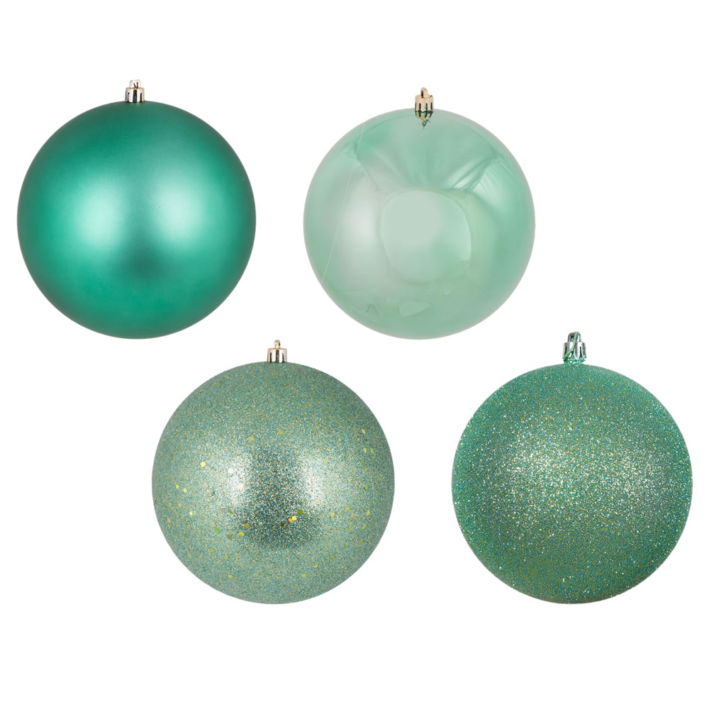 12 Inch Seafoam Round Christmas Ball Ornament Shatterproof Set of 4 Assorted Finishes