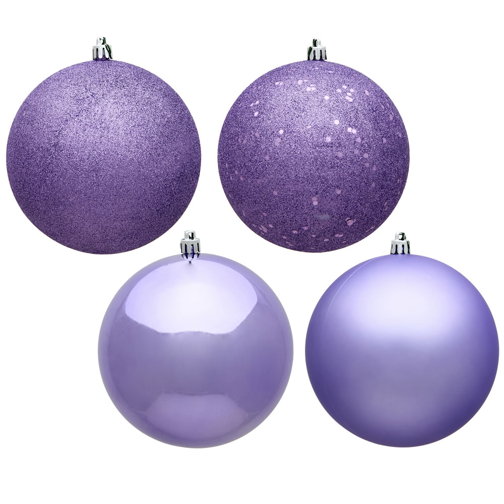 12 Inch Lavender Round Christmas Ball Ornament Shatterproof Set of 4 Assorted Finishes