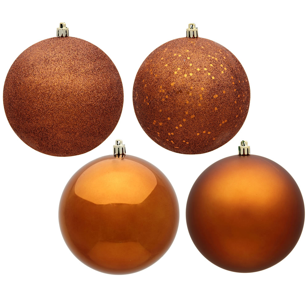 12 Inch Copper Round Christmas Ball Ornament Shatterproof Set of 4 Assorted Finishes