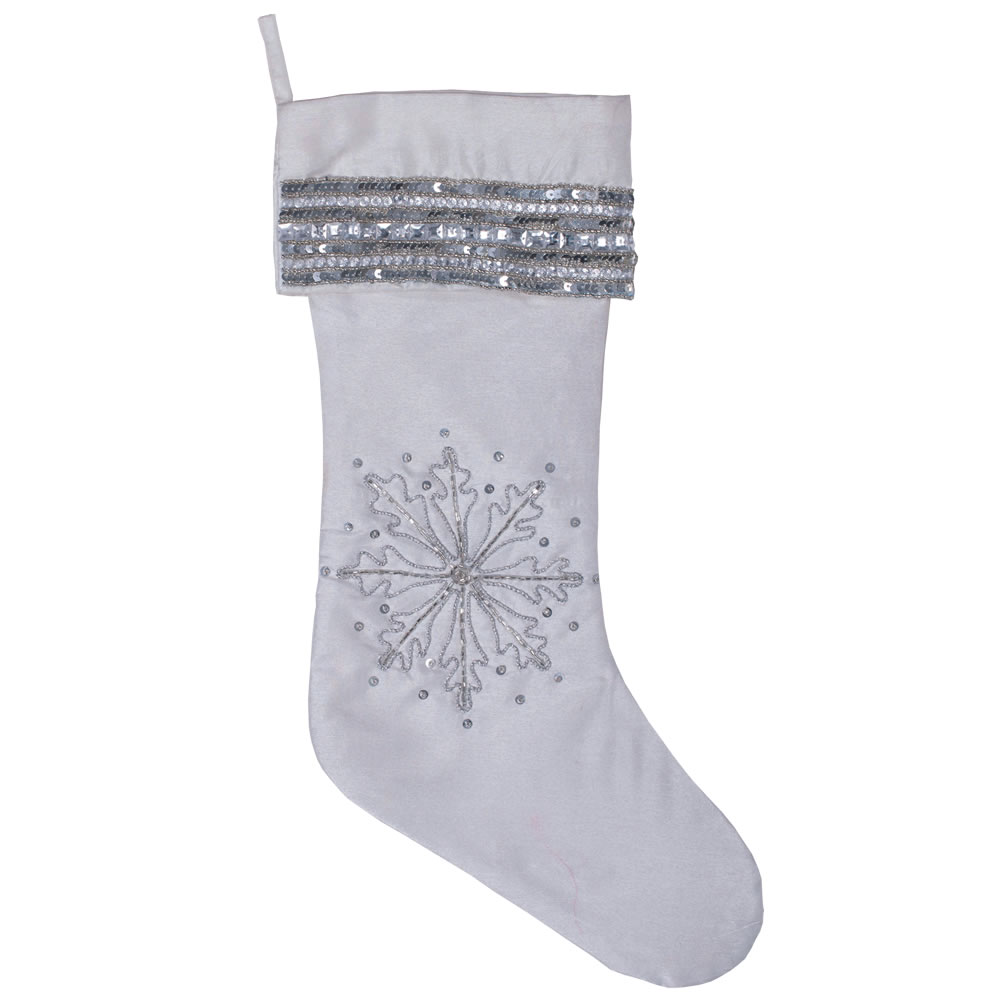 Christmastopia.com Pure White Silver Sequin Snowflake Decorative Christmas Stocking