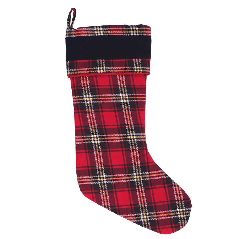 Red Black and White Plaid Duckcloth Scotsman Decorative Christmas Stocking