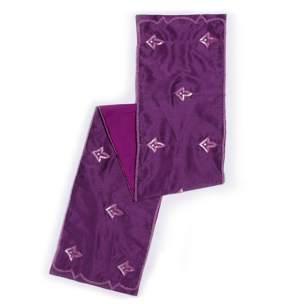 90 Inch Purple Polysilk Dupioni Crystal and Sequin Romance Decorative Christmas Table Runner
