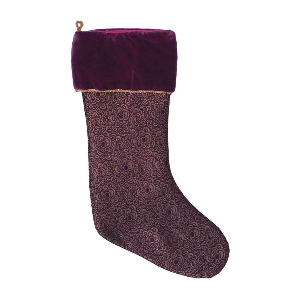 Purple and Tan Cotton Velvet Brocade Baroque Decorative Christmas Stocking