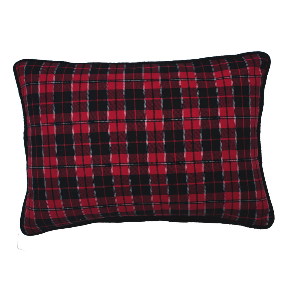 Christmastopia.com 14 Inch Red and Black Cotton Holiday Plaid With Poly Velvet Back and Piping MacKenzie Decorative Christmas Pillow