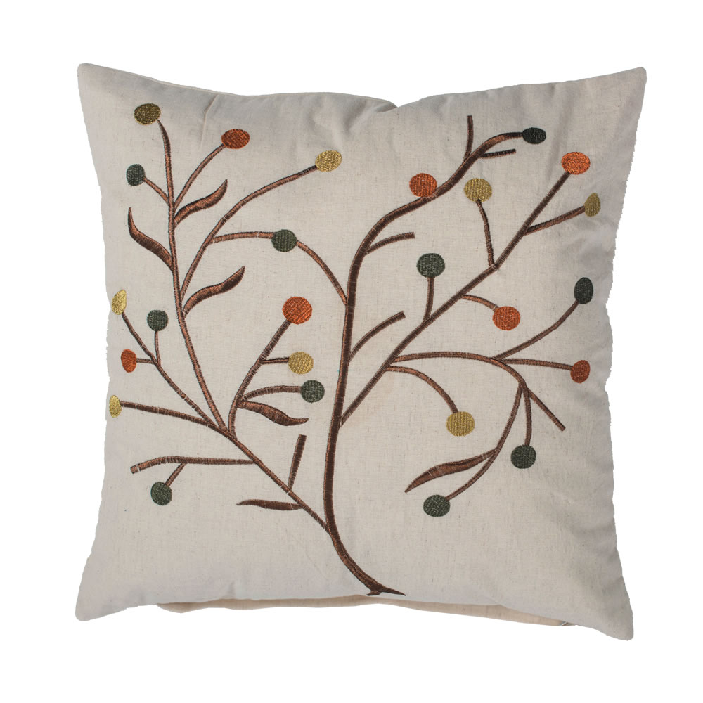 Christmastopia.com 18 Inch Natural Cotton Linen Flex Cloth Embroidered Branches and Berries Harvest Branch Decorative Holiday Pillow