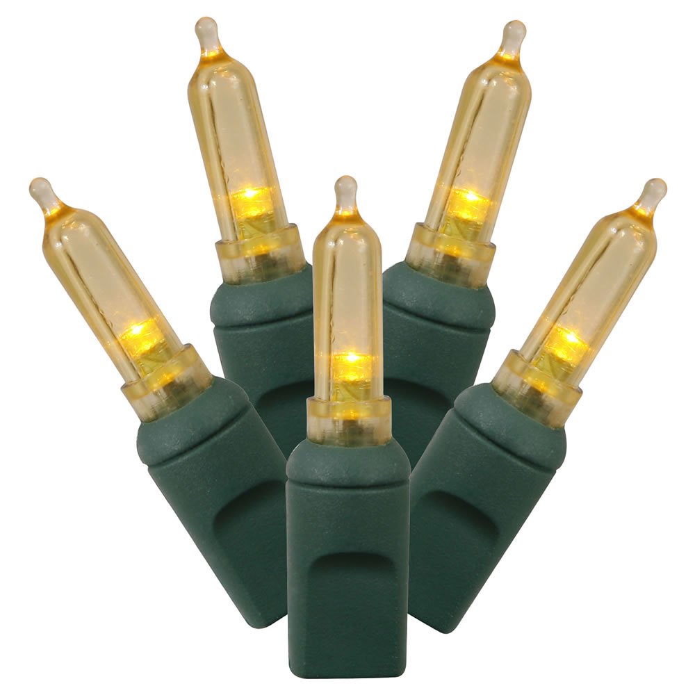 100 Commercial Grade LED Italian M5 Smooth Yellow Christmas Mini Light Set Green Wire