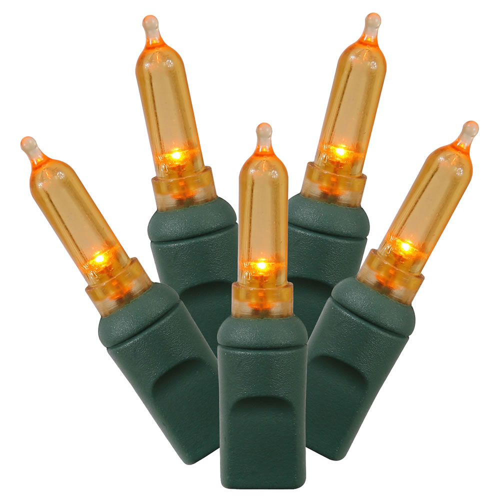 100 Commercial Grade LED Italian M5 Smooth Orange Halloween Mini Light Set Green Wire