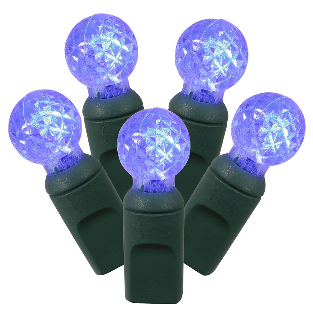 100 Commercial Grade LED G12 Berry Globe Faceted Blue Christmas Light Set Green Wire