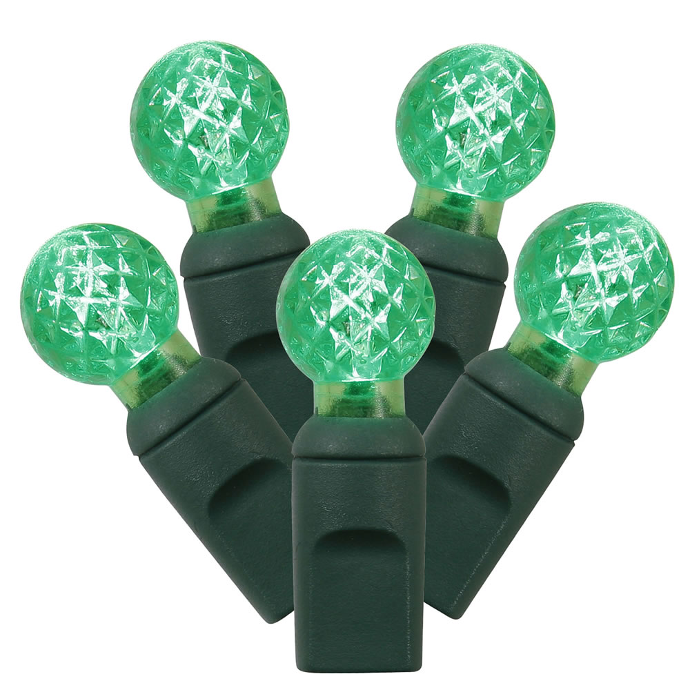 100 Commercial Grade LED G12 Berry Globe Faceted Green Christmas Light Set Green Wire