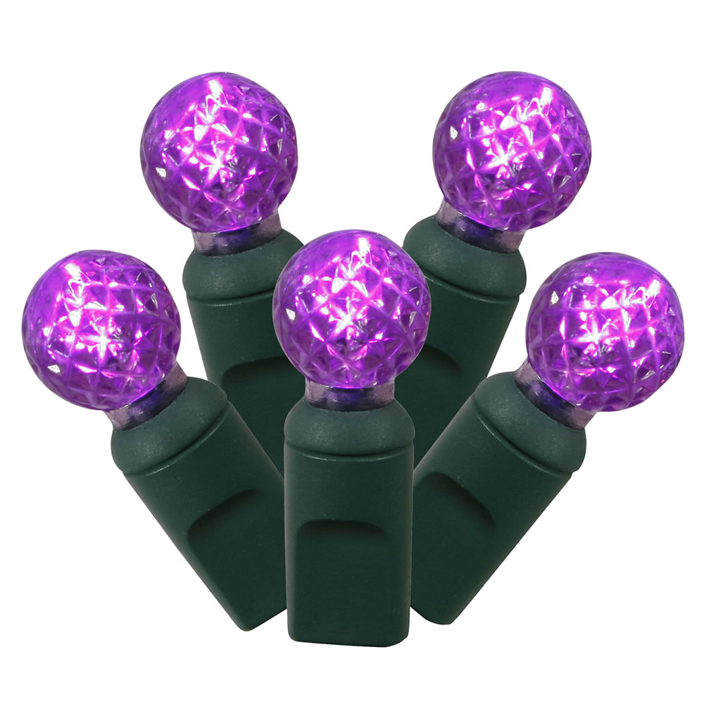 100 Commercial Grade LED G12 Berry Globe Faceted Purple Halloween Light Set Green Wire