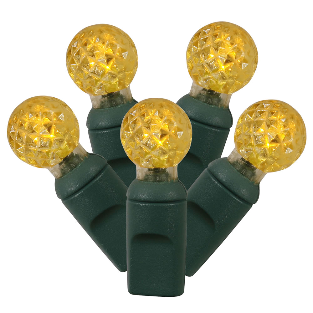100 Commercial Grade LED G12 Berry Globe Faceted Yellow Christmas Light Set Green Wire