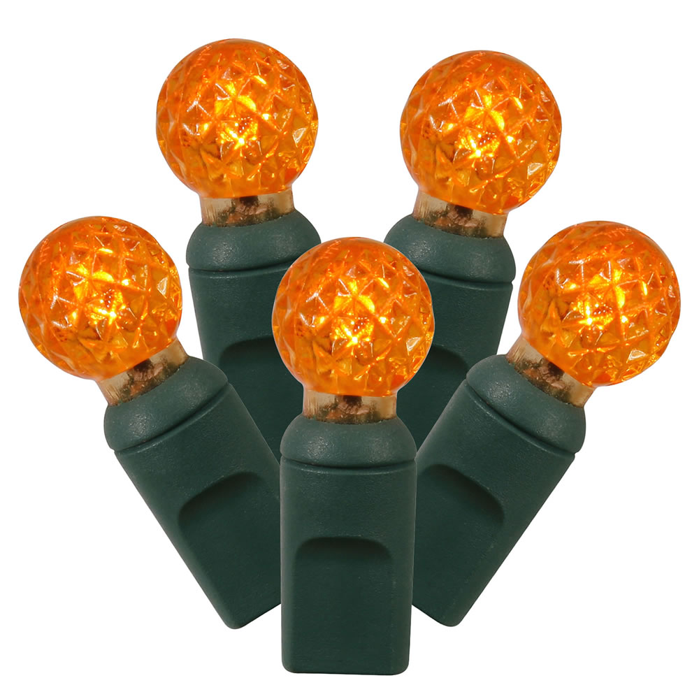100 Commercial Grade LED G12 Berry Globe Faceted Orange Halloween Light Set Green Wire