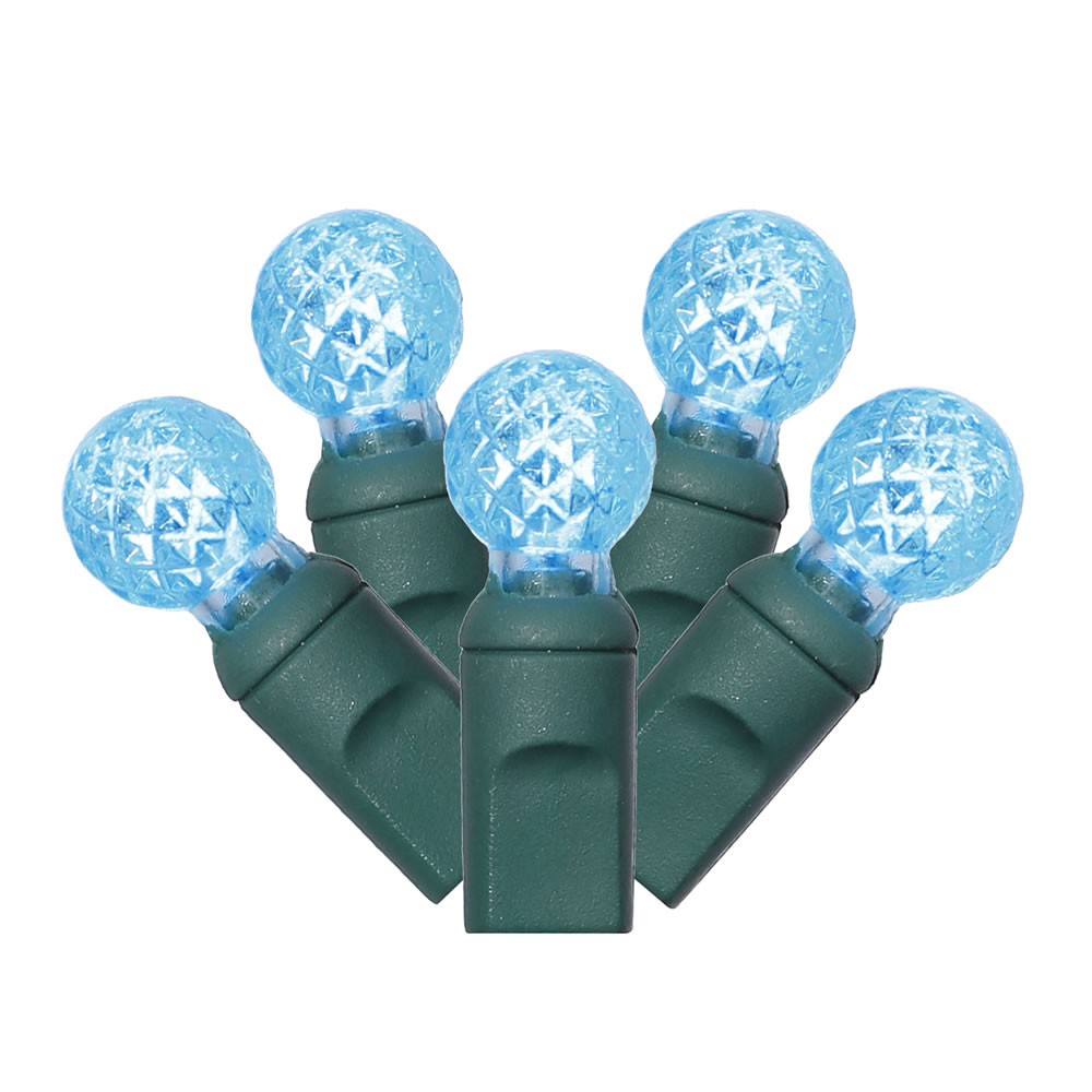100 Commercial Grade LED G12 Berry Globe Faceted Turquoise Christmas Light Set Green Wire