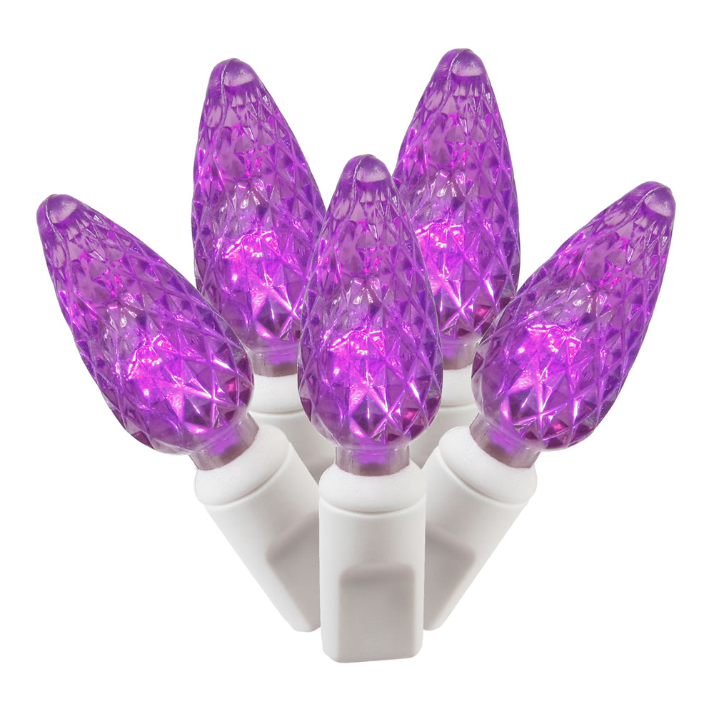 100 Commercial Grade LED C6 Strawberry Faceted Purple Halloween Light Set White Wire
