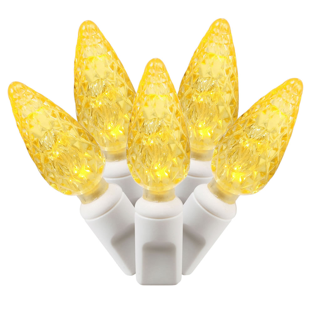 100 Commercial Grade LED C6 Strawberry Faceted Yellow Easter Light Set White Wire