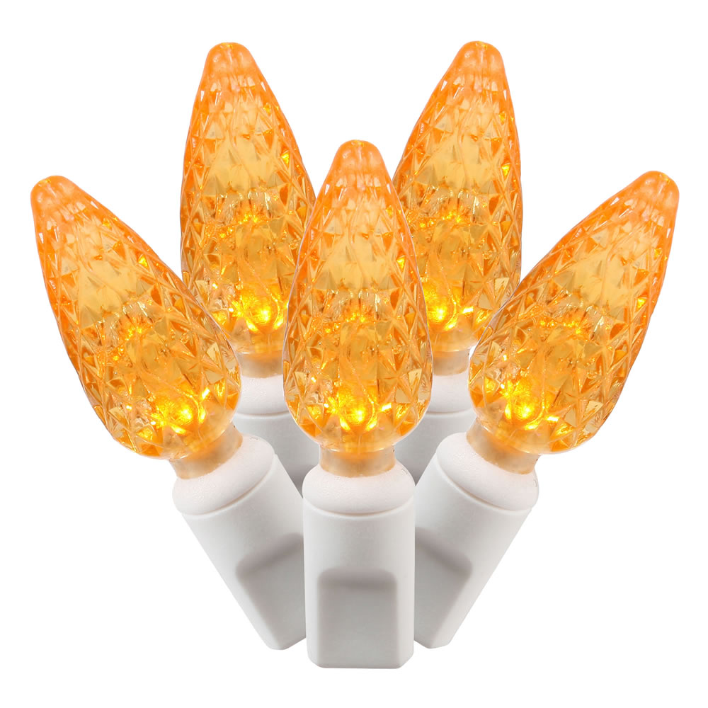 100 Commercial Grade LED C6 Strawberry Faceted Orange Halloween Light Set White Wire