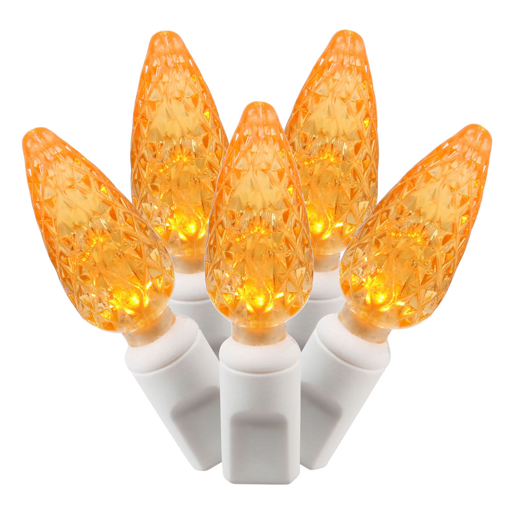 Christmastopia.com 100 Commercial Grade LED C6 Strawberry Faceted Orange Halloween Light Set White Wire