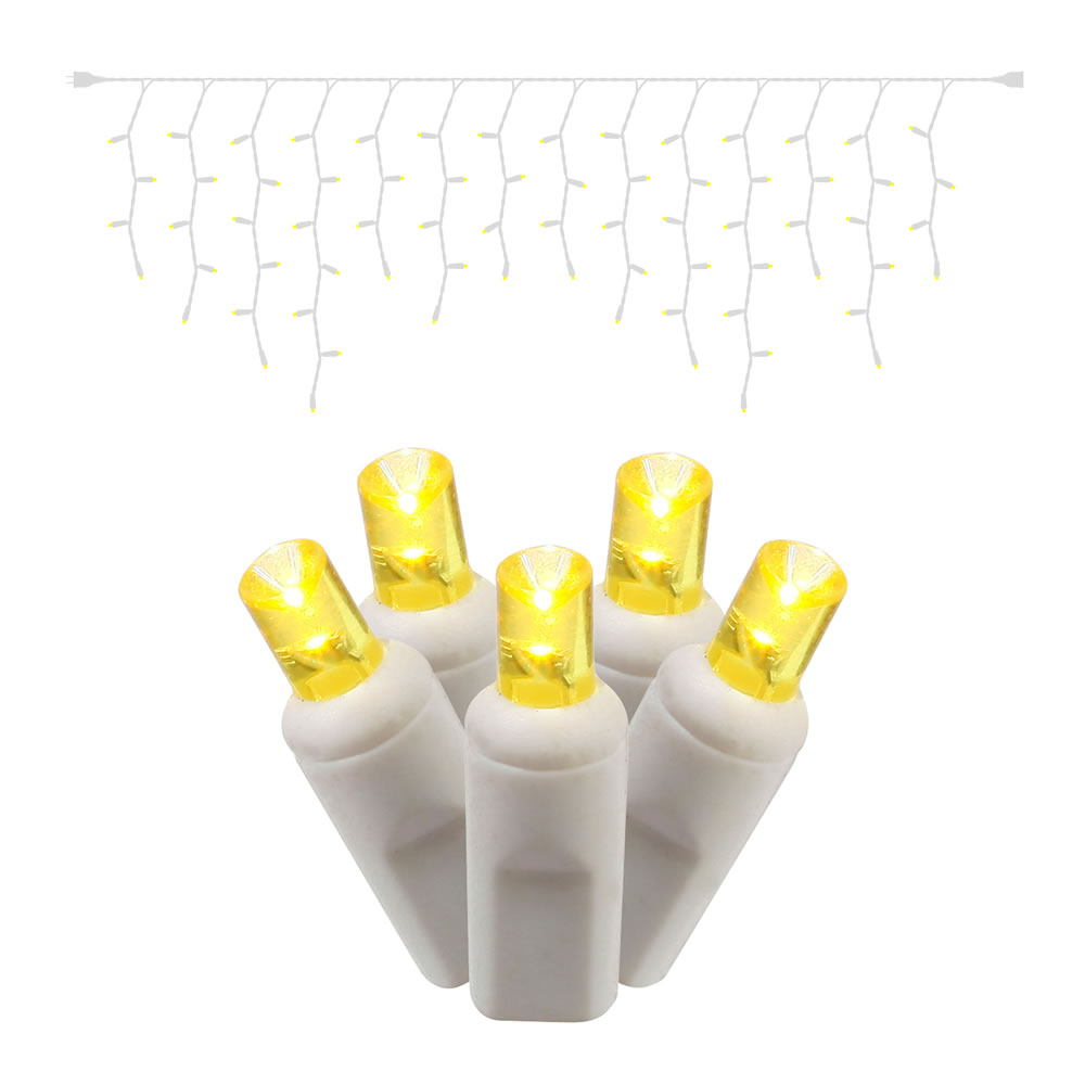 70 LED 5MM Yellow Wide Angle Icicle Easter Lights White Wire