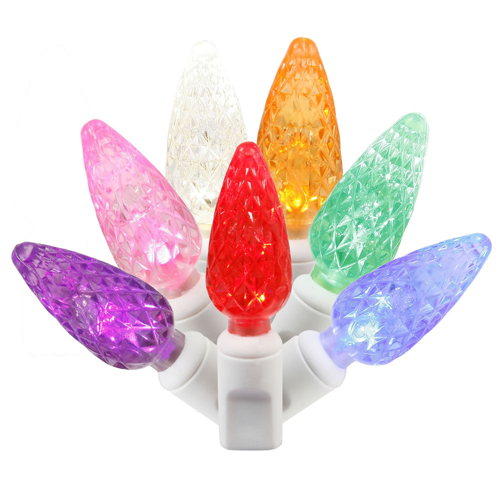 Christmastopia.com 50 Commercial Grade LED C6 Strawberry Faceted Multi Color Christmas Light Set White Wire