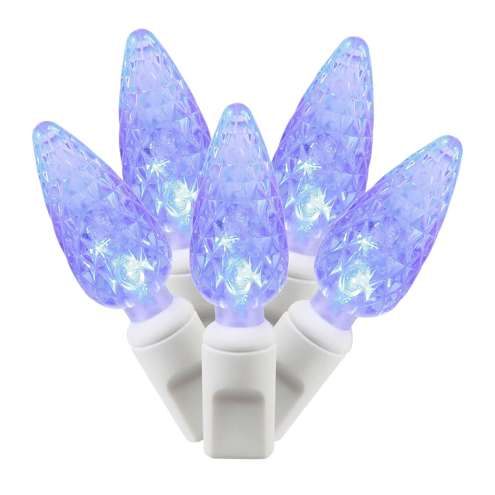 50 Commercial Grade LED C6 Strawberry Faceted Blue Christmas Light Set White Wire