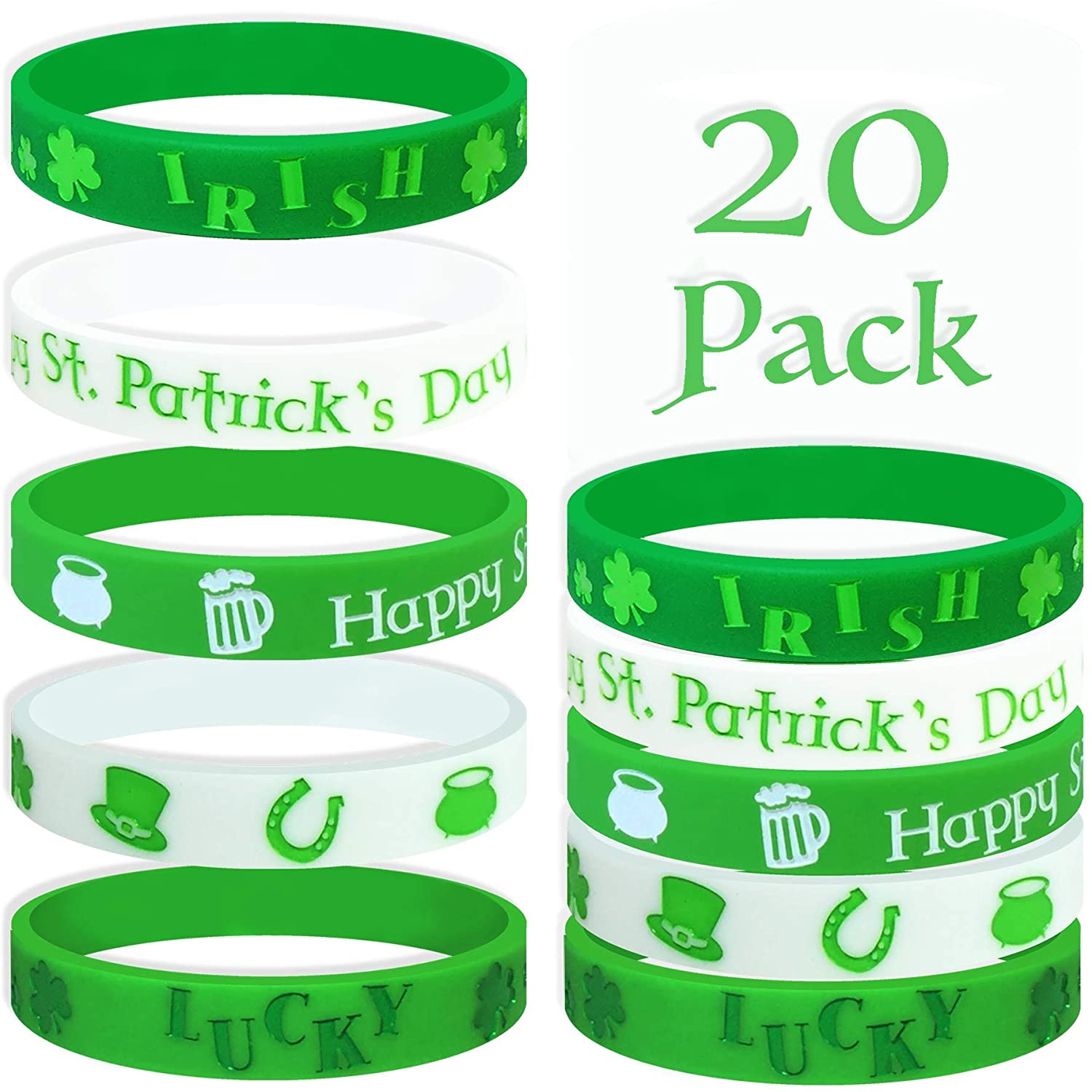 St. Patricks Day Shamrock Silicone Wristband Party Favor Bracelets 20 Pieces