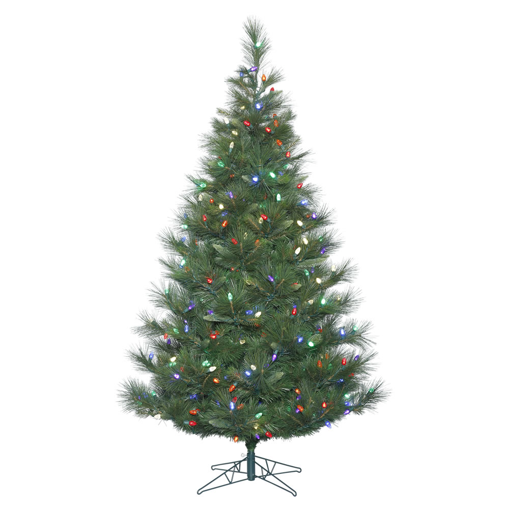 6.5 Foot Norway Pine Artificial Christmas Tree 250 LED C7 Multi Color Lights