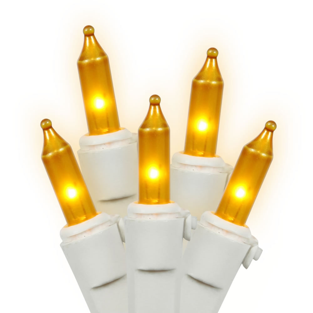 100 Gold Incandescent Mini Easter Light Set White Wire