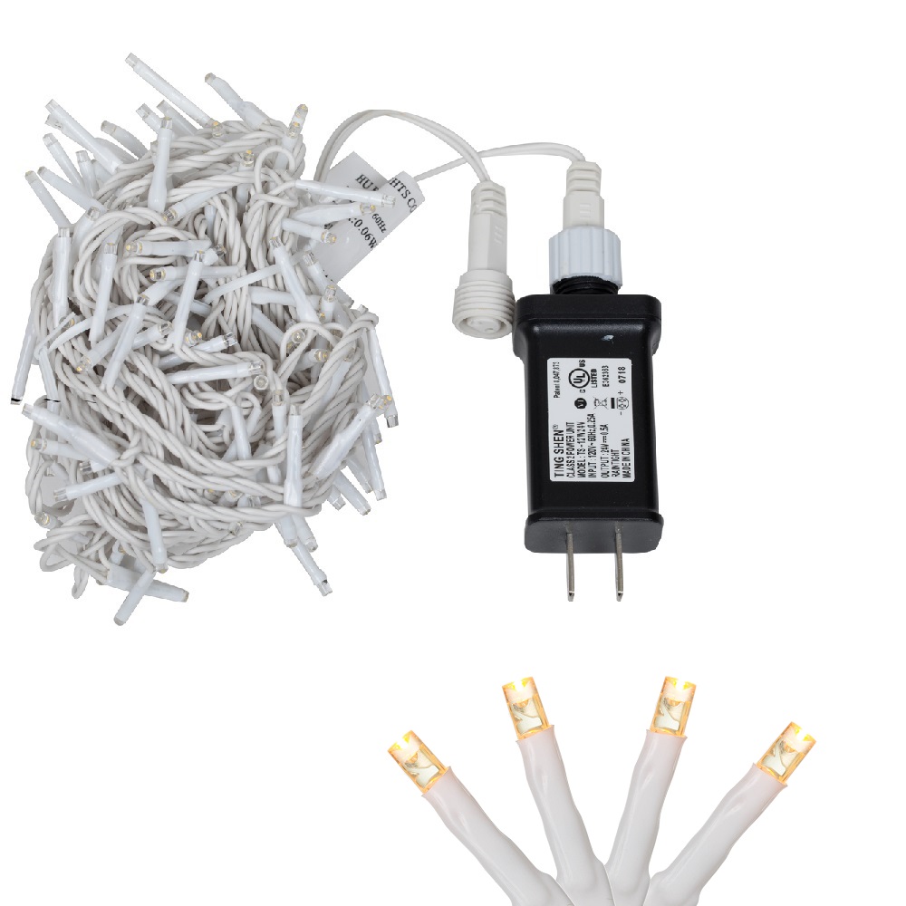 144 LED Warm White Cluster LED Mini Light Set with White Wire