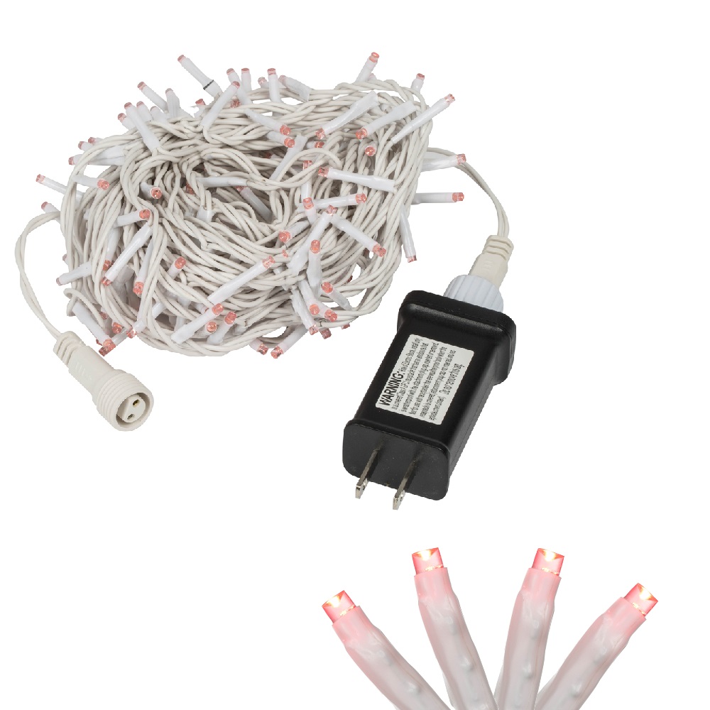 144 LED Pink Cluster LED Mini Light Set with White Wire