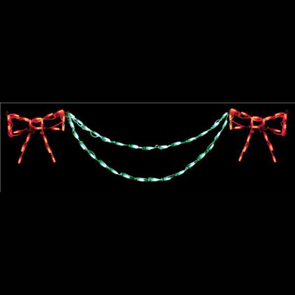 Red Bow Green Garland LED Lighted Roofline Christmas Decoration Set Of 2