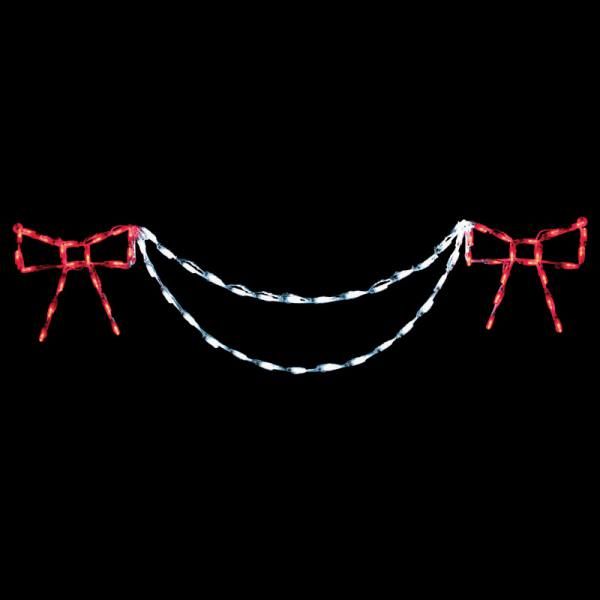 Red Bow White Garland LED Lighted Roofline Christmas Decoration Set Of 2